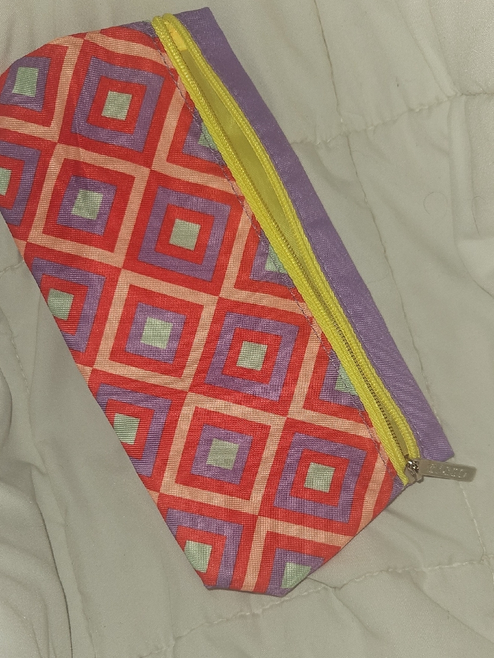 Clinique Geometric Print Cosmetic Pouch with Yellow Zip